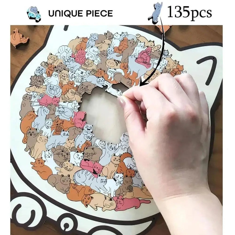 135Pcs Cat-Shaped Wooden Jigsaw Puzzle With Unique Irregular Pieces For Cat Lovers Home Christmas Decoration 2026