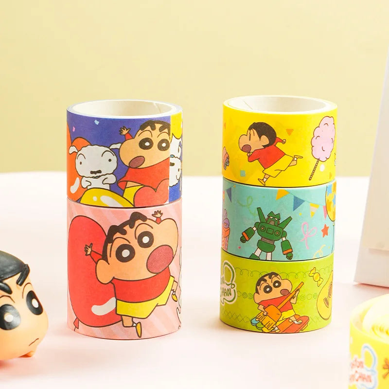 5Roll/1Box Anime Crayon Shin-chan Stickers Hand Made Accessories Tape Paper Glue Gold Stamping Sticker Girls Toys Gifts