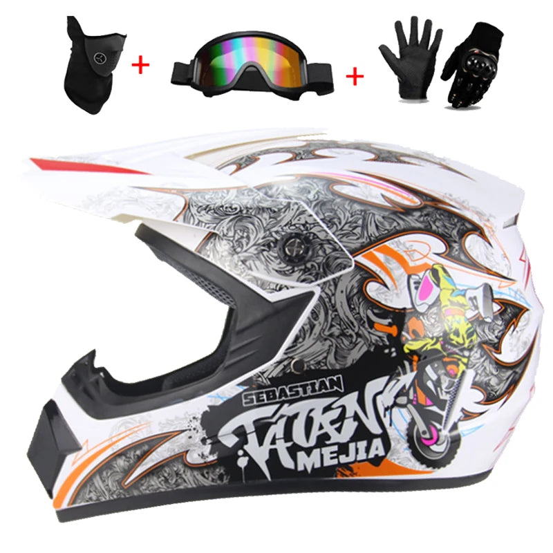Motorcycle Youth Kids Child full Helmet Children Helmets Motocross Casco Moto Off-road Goggles Gloves Protective Cycling Casque