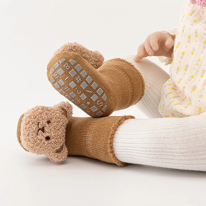 Baby Socks Cotton Thick Warm Cozy Cute Cartoon Bear Infant Girls Boys Non-Slip Floor Socks