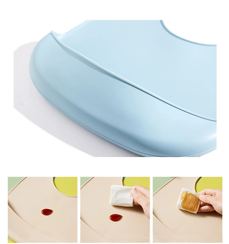 Baby Silicone Bibs Babies Waterproof Bib Solid Color 6-speed Adjustment Saliva Pocket Children's Burp Cloths Accessories Newborn