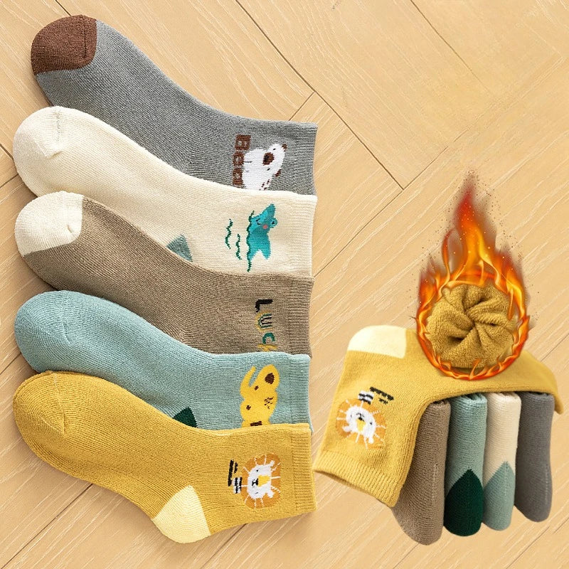 Thick Warm Floor Socks for Kids Cute Cartoon Baby Socks Mid Tube Socks Winter Warm Plush Long Sock Children Thermal Footwear