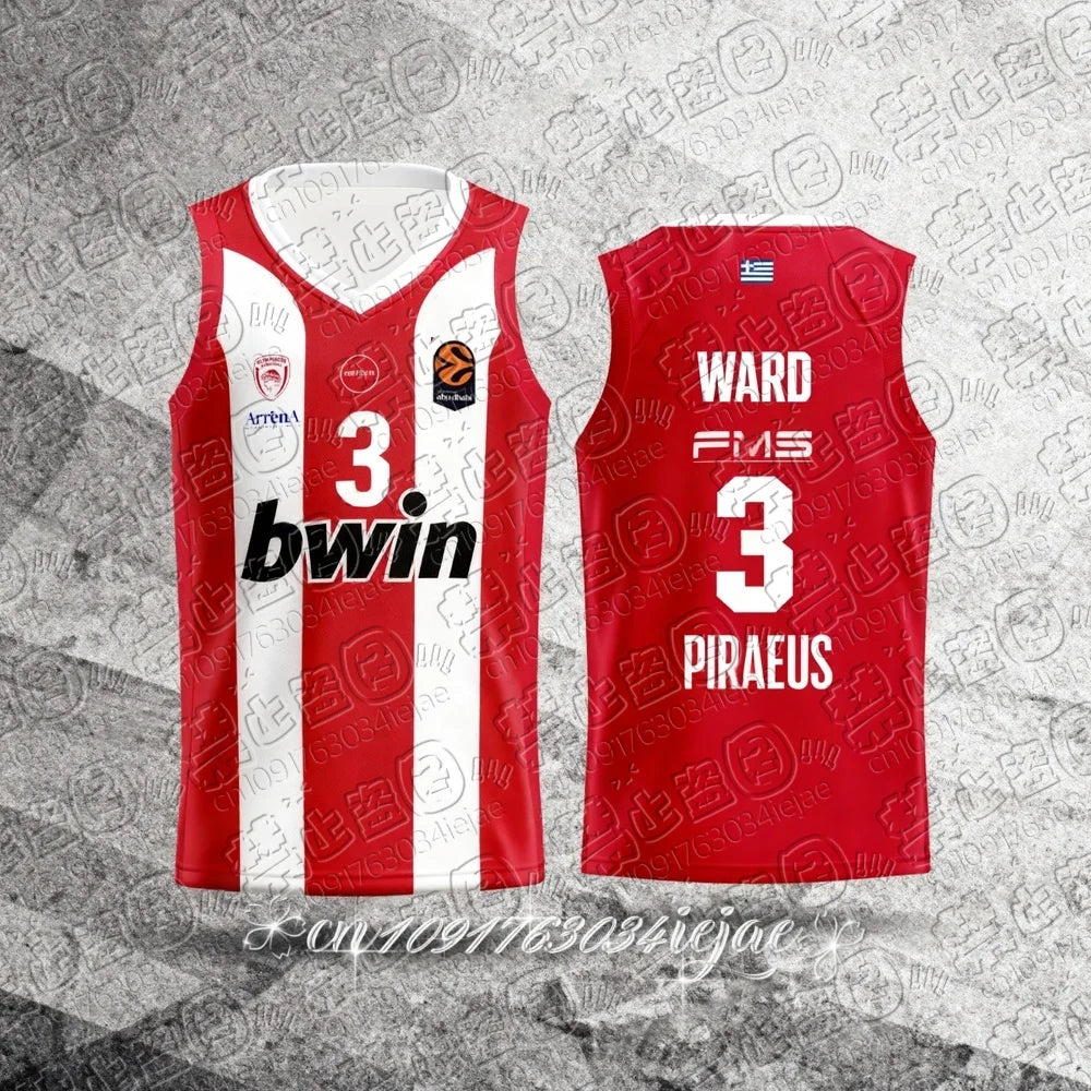 25/26 New Arrivals Greece Men's Basketball Jersey Vest Olympiacos Athens Basketball Game Jersey Kids Basketball Special Kit