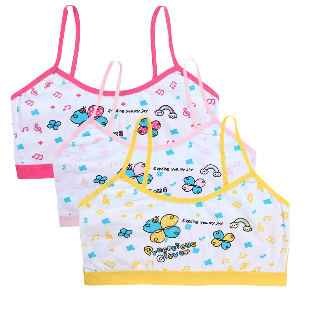 Teenage Girls Vest Bras Cartoon Panda/Flower Print Young Children Purbery Student Training Bras Maiden Kids Underwears Tube Tops