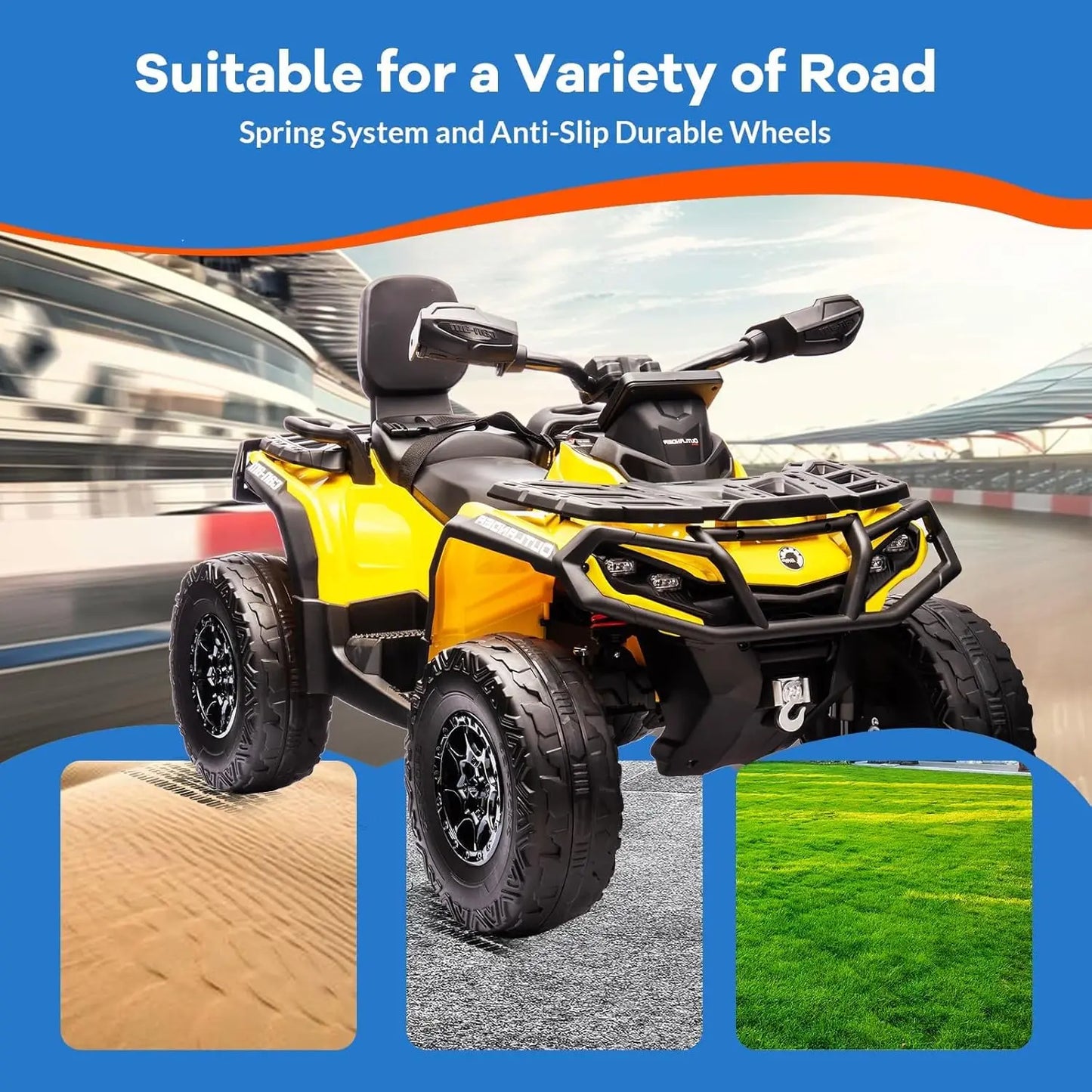 24V 4WD 2-Seater Electric Ride-On ATV for Kids, with Leather Seats, Safety Belt, Bluetooth, 1.86-4.79 MPH, for Boys and Girls