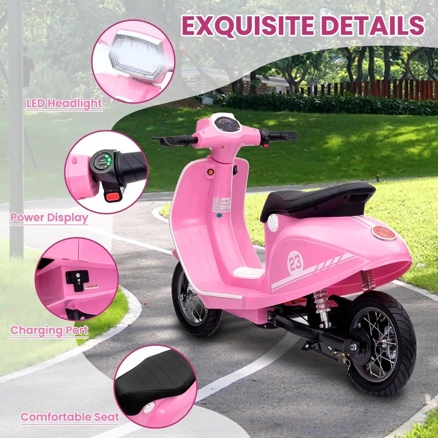 Kids Motorcycle 24V 350W Electric Ride-On, 14MPH Max, Waterproof Design, LED Lights & Rear Brake - Motorbike for Ages 8-12