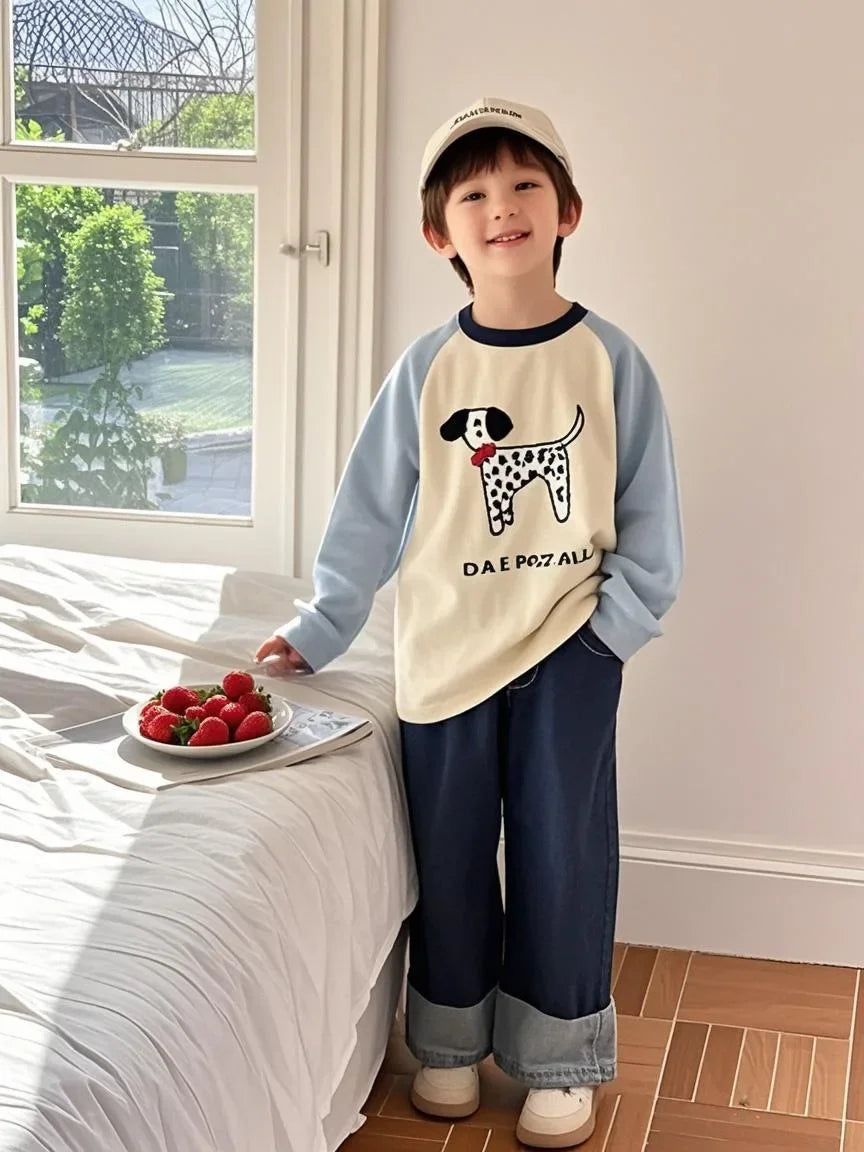 Baby Boys' Girls' Cotton T-shirts Color-blocking Long-sleeved Tshirts Casual Fashion Children's Clothing Base Shirts