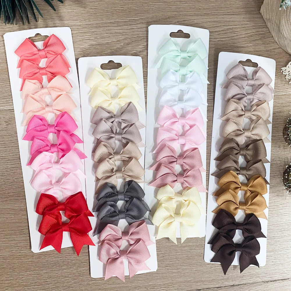 10Pcs/Set New Cute Solid Ribbon Bowknot Hair Clips for Baby Girls Handmade Bows Hairpin Barrettes Headwear Kids Hair Accessories