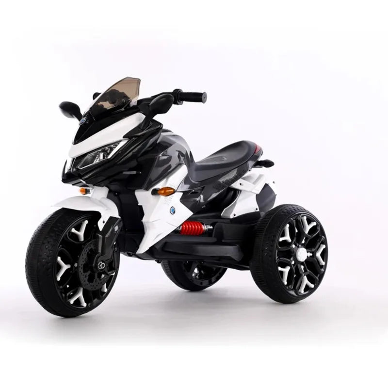 12V Kids Electric Ride On Motorcycle, 3-Wheel Battery Powered Motorbike with PU Seat, Training Wheels, Manual Throttle, Lights