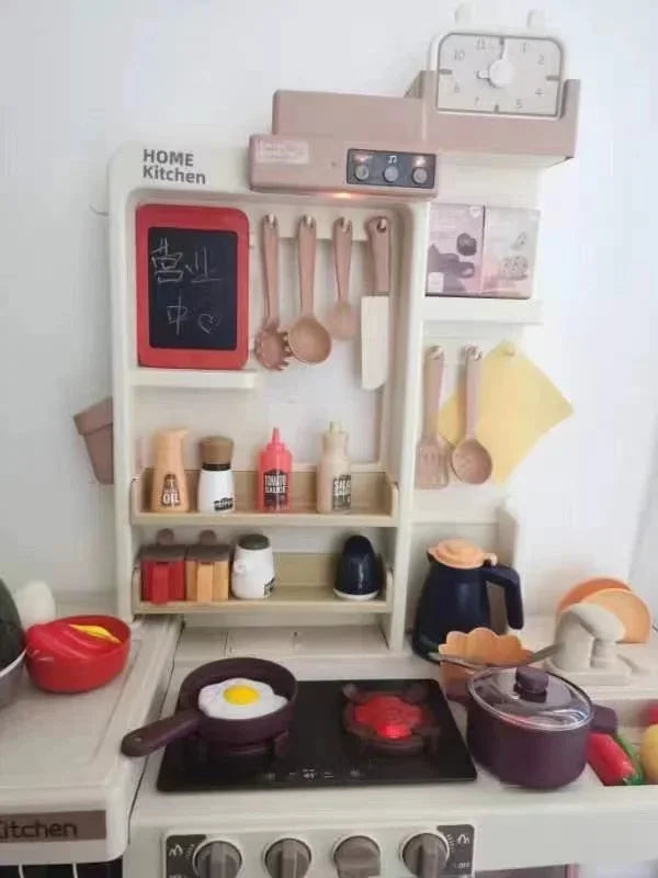 New 93cm Children's Simulated Spray Kitchen Tableware Set Sound Light Smoke Water Tableware Table Toy Christmas Gift Toy