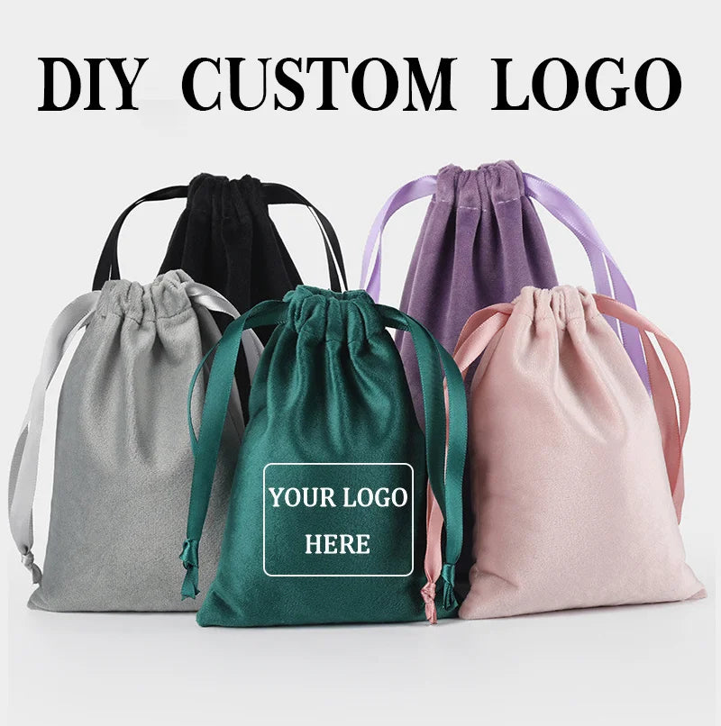 10pcs/lot LOGO Customized Velvet Storage Drawstring Bags Soft Touching Dust Pouches Personalized Christmas Gift Pocket