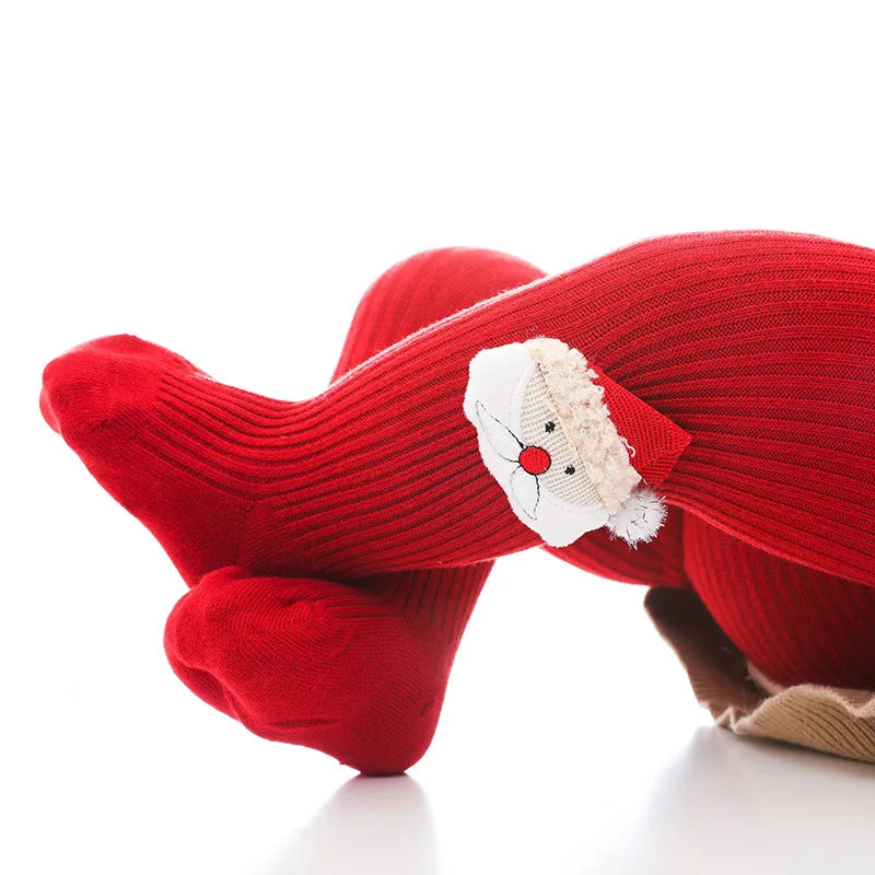 0-6Yrs Children Cartoon Christmas Tights Soft Cotton Baby Girls Red Pantyhose Leggings Kids Infant  New Year Gifts Tights