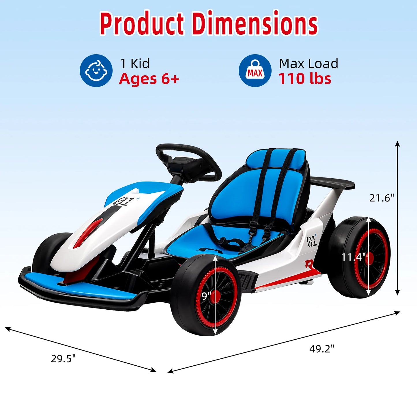 24V Go Kart Ride On Racing Toy for Kids 6+ Ride On Drift Kart with 200W*2 Extra Powerful Motors Large Battery with Music Horn