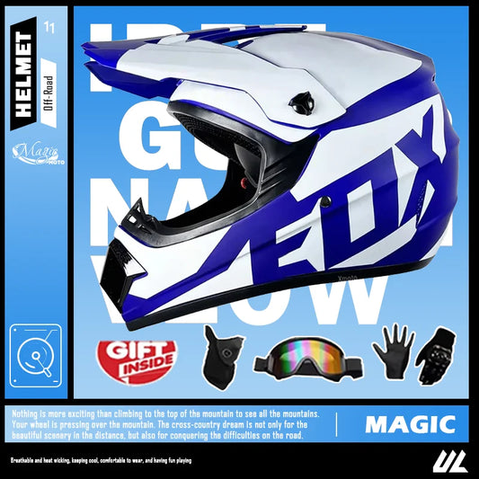 Kids MX Helmet Kit - DOT/ECE Certified Full-Face Helmet + Ventilated Off-Road Goggles + Riding Gloves