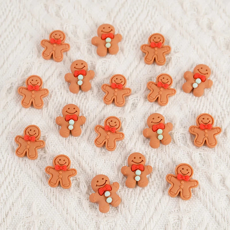 10/20Pcs Mini Gingerbread Man Resin Ornaments Christmas Decoration Flatback Cabochon Figurine Scrapbook DIY Jewelry Accessories