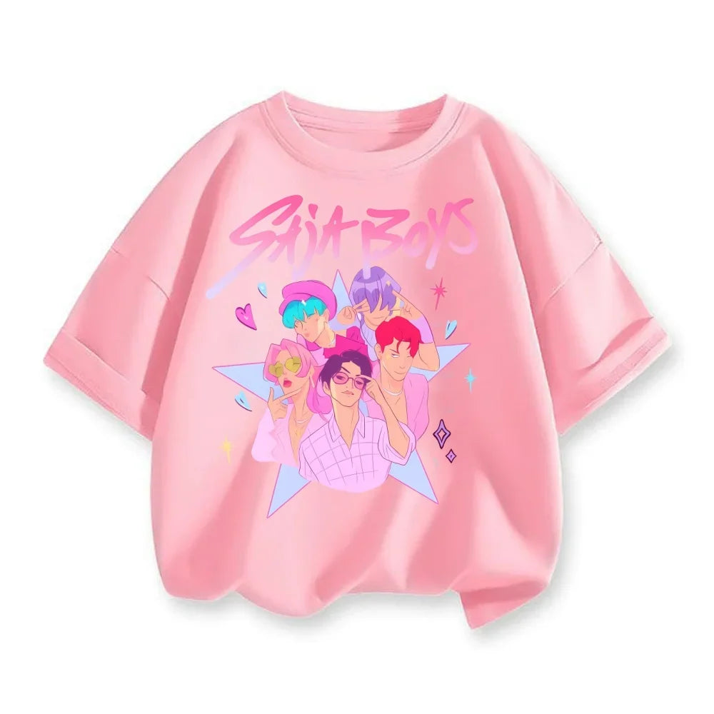 New 2025 Korean Wave Demon Hunter Cotton Printed Fashion Casual Round Neck Cartoon Girl T-shirt