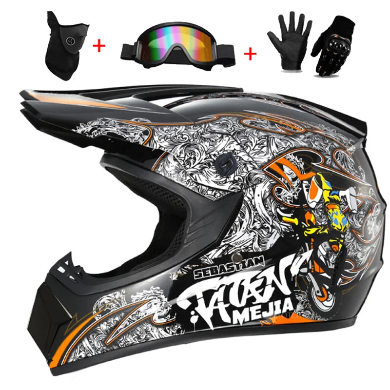 Motorcycle Youth Kids Child full Helmet Children Helmets Motocross Casco Moto Off-road Goggles Gloves Protective Cycling Casque