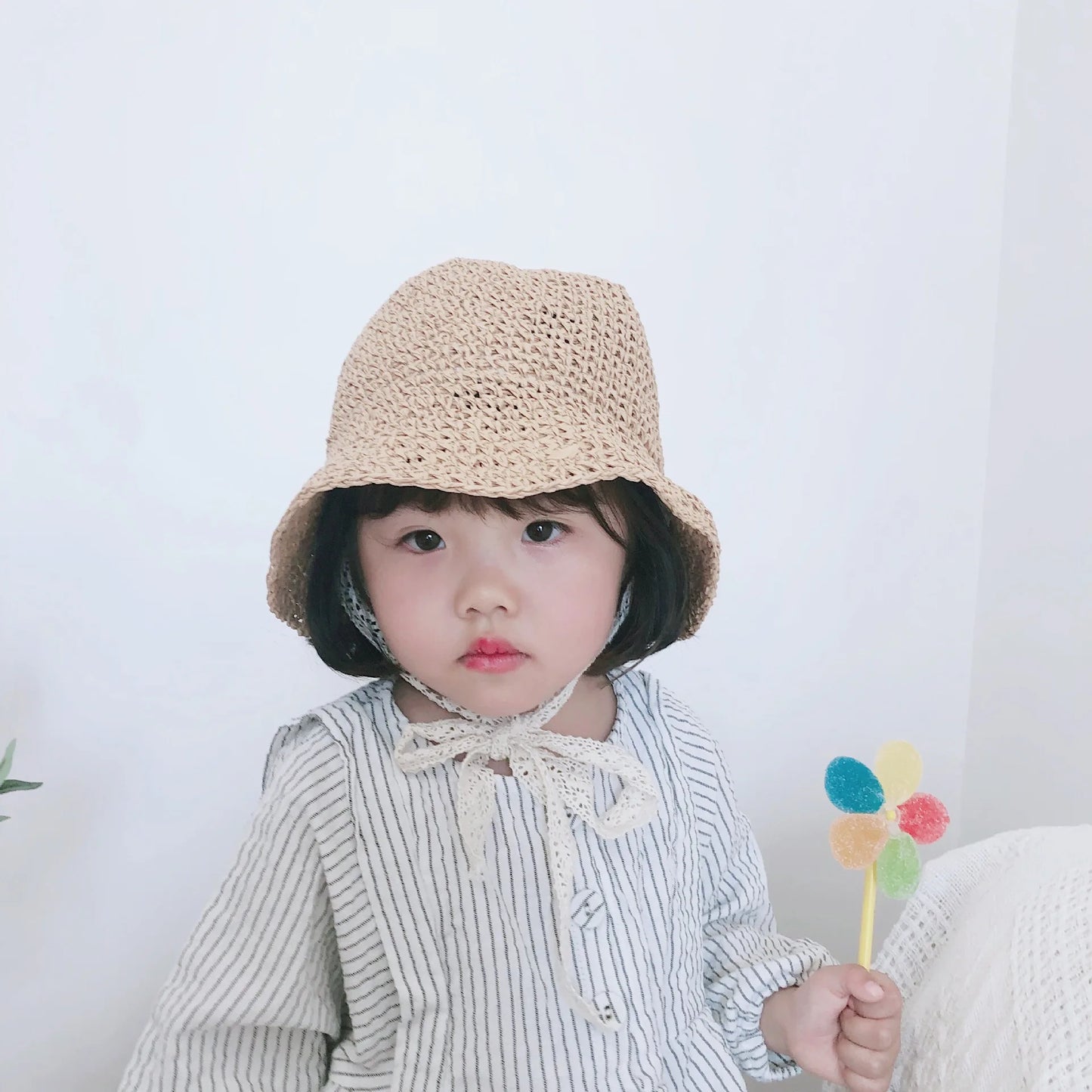 Summer Children Lace Solid Straw Hat Outdoor Girl Baby Fashion Sunscreen Cap Infant Fisherman's Caps Kid Vacation Casual Hats