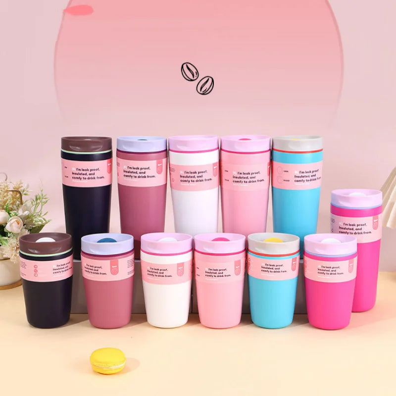 12/20oz Stainless Steel Vacuum Cup Coffee Cup Simple Fashion Men's & Women's Coffee Cup Outdoor Sports Portable Cup Couples Mugs