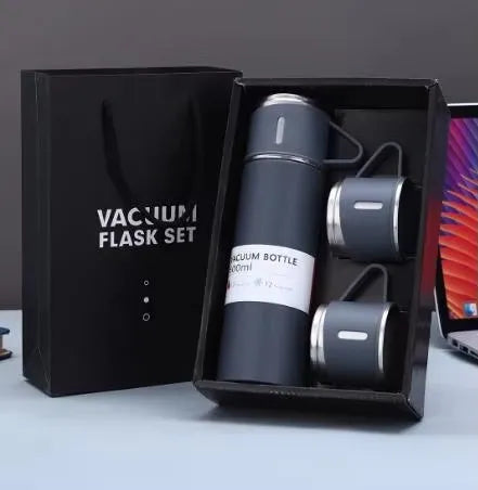 304 Stainless Steel Thermos Gift Set with 3 Interchangeable Lids & Handle,Keeps Hot & Cold,Portable Travel Cup for Men & Women