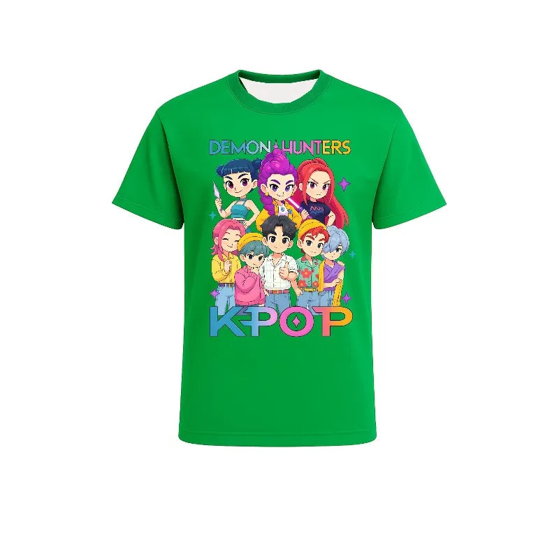 2026 Hot Huntrix Kpop Demon Hunters T-Shirt for Boys Girls Fans Gift Summer Crew Neck Short Sleeve Tees Fashion Kids T-shirt
