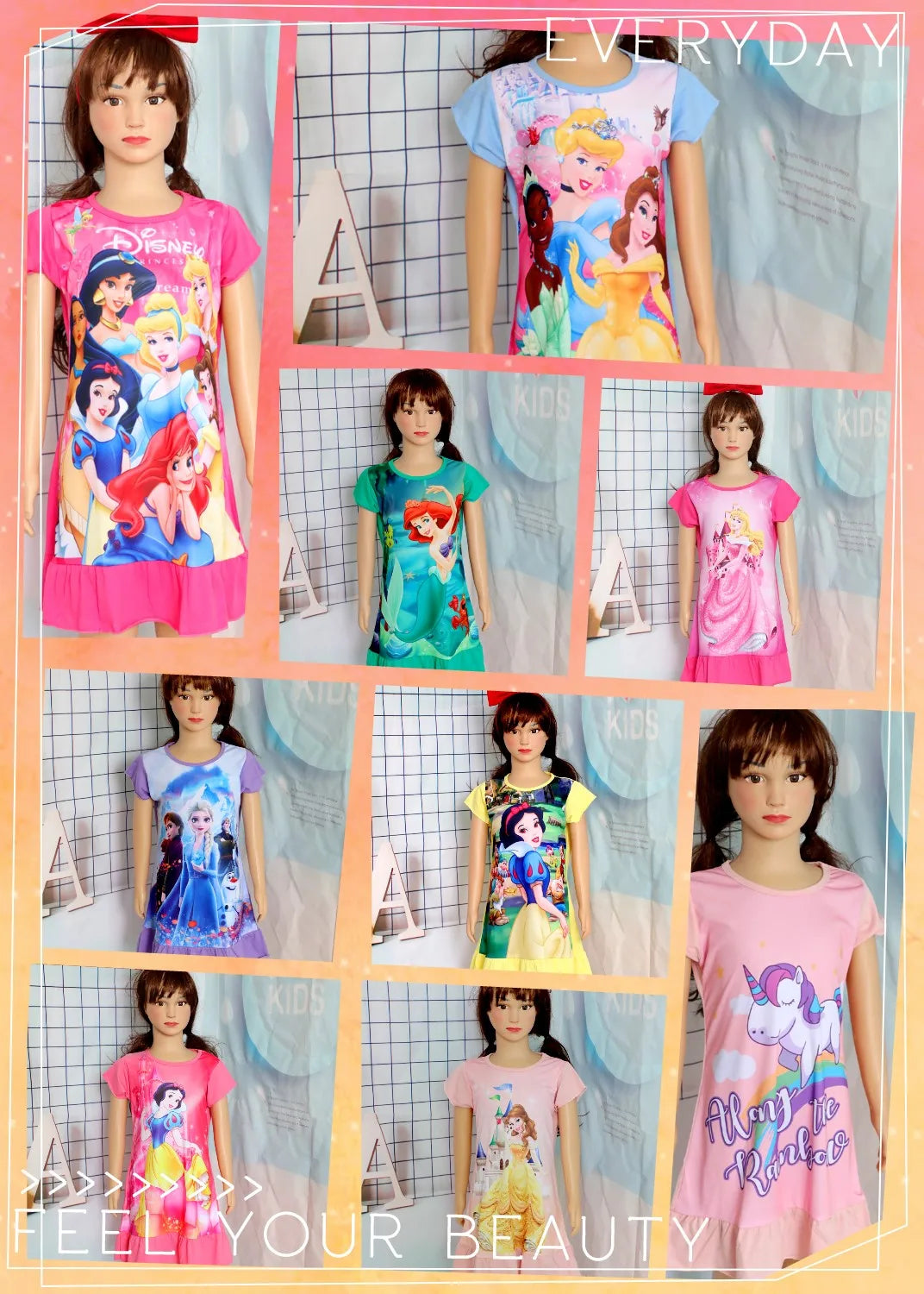 New Summer Kids Cartoon 3-8Years Mermaid Dress Sleepwear Princess Girls Printing Nightgowns Children Party Dresses Pajamas