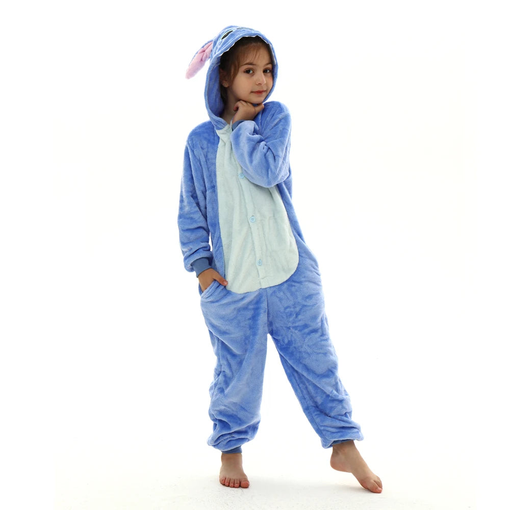 kids winter stitch flannel pajamas children pikachu sleepwear unicorn kigurumi onesies for boys girls baby blanket sleepers