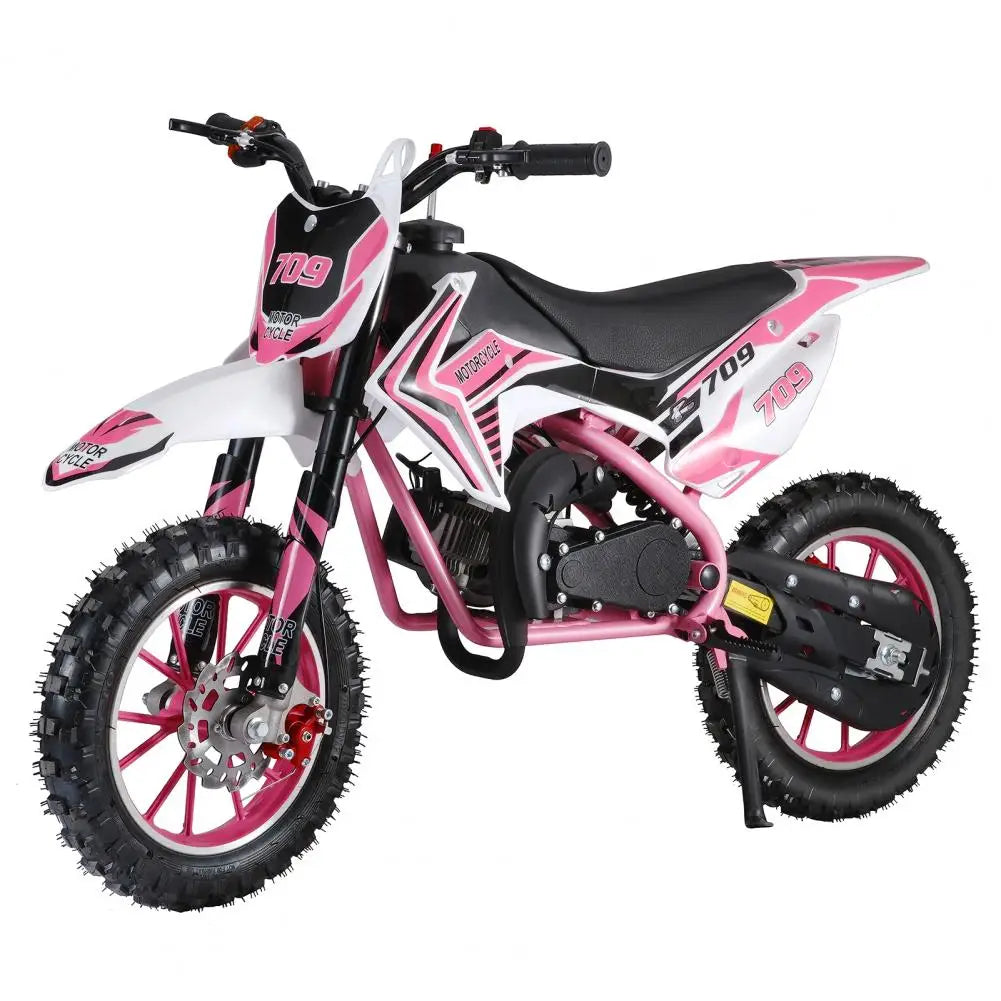 49cc 2-Stroke Kids Dirt Bike, Gas Power Motocross, Off Road Mini Motorcycle, Pocket Motorbike with Front Rear Disc Brakes (Pink)