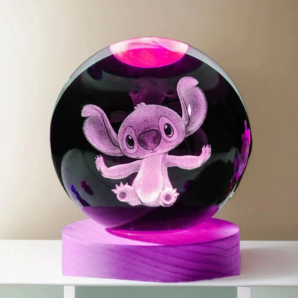 6cm 3D Interior Sculpted Saturn Illuminated Crystal Ball Ornament with Colorful Wood Base Nightlight Indoor Tabletop Birthday