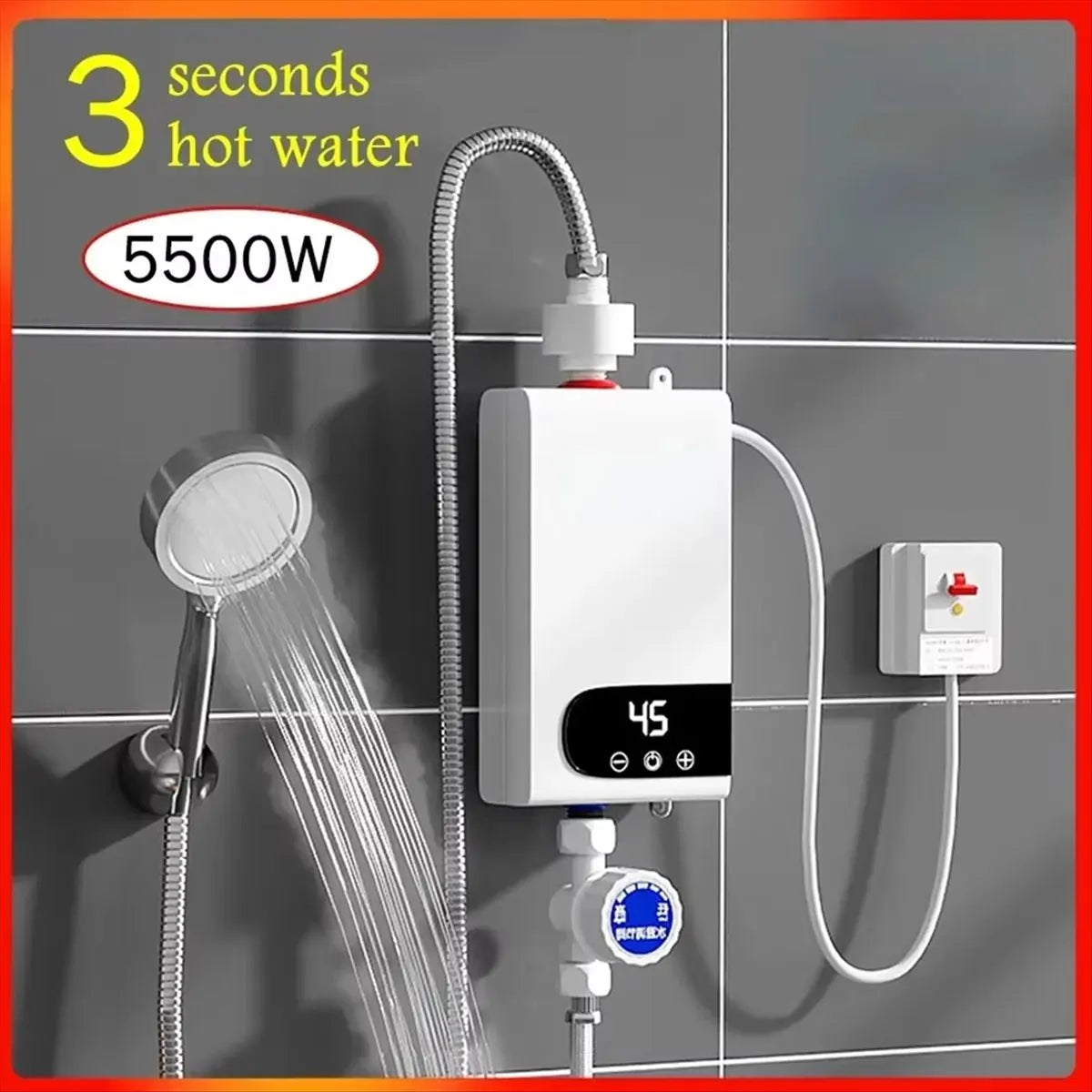 Y32A 3500W Instant Water Heater 110V Portable Electric Heaters for Bathroom Hot Water Shower and Home Kitchen Heating US Plug
