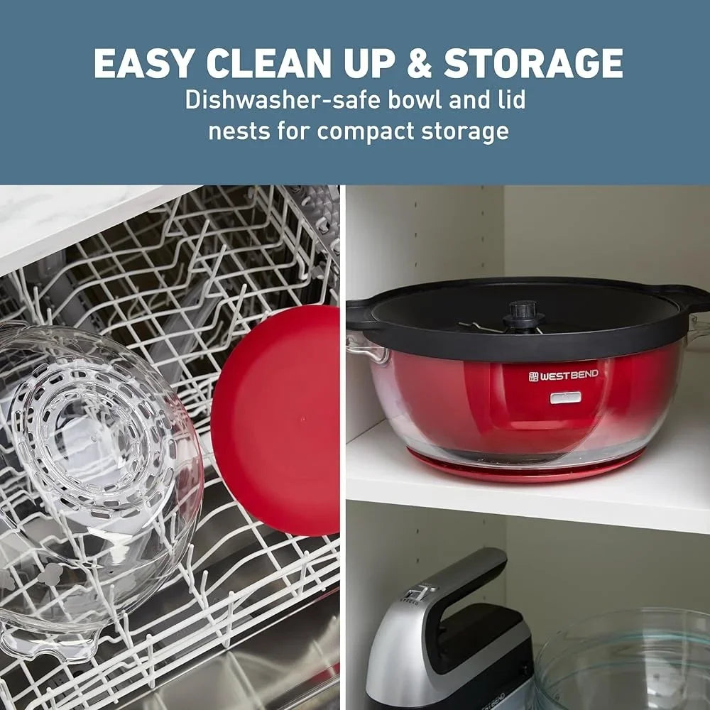 Stir Crazy Hot Oil Popcorn Popper Machine with Large Serving Lid and Motorized Stirring Rod 6Qt Capacity Movie Nights