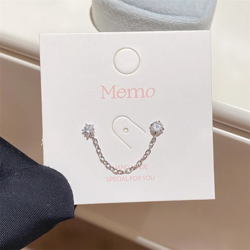 1PCS Pink Love Heart Chain Double Ear Hole 316L Stainless Steel Ear Bone Nail Y2K Fashion Hottie Earrings for Women Jewelry