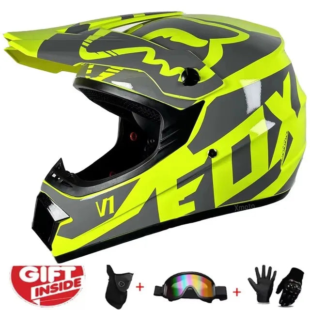 Motorcycle Full Face Helmet and Goggles Set - Off-Road Racing Gear for Mountain Biking and Road Cycling - Premium Safety and Per