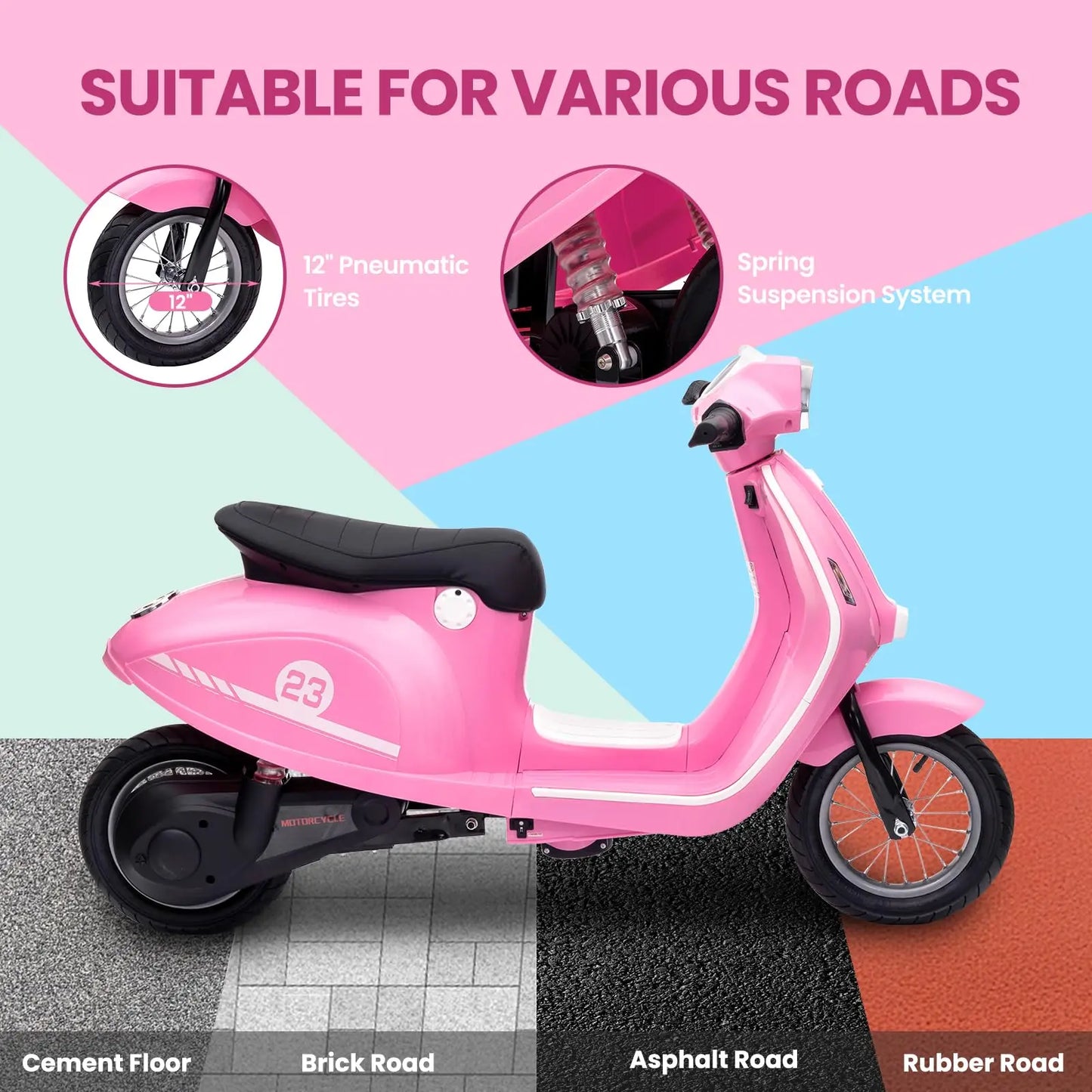 Kids Motorcycle 24V 350W Electric Ride-On, 14MPH Max, Waterproof Design, LED Lights & Rear Brake - Motorbike for Ages 8-12