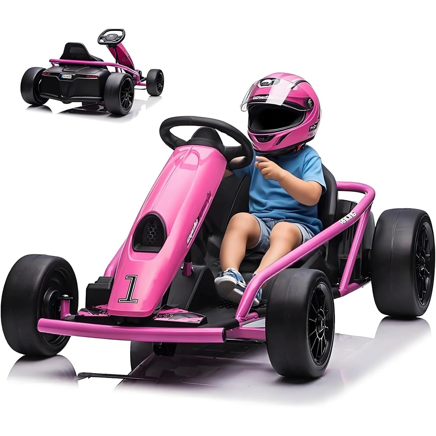 24V Go Kart Car for Kids 9Ah Battery 2 x 300W Motors 8.1Mph Fast Speed Drifting Circling Riding Racing Car Max Load 155Lbs 3-11Y