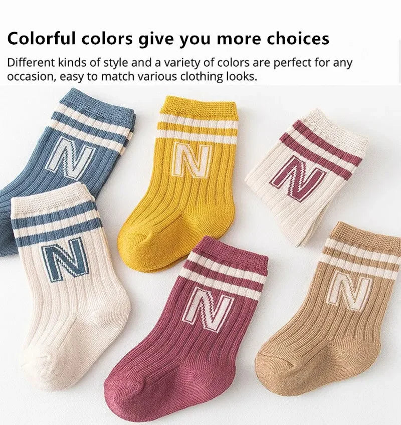 3Pairs/Lot Baby Letter Socks Knit Soft Cotton Sock Kids Long Knee High Socks Infant Toddler Baby Boys Girls Cute Stripe Socks