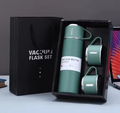 304 Stainless Steel Thermos Gift Set with 3 Interchangeable Lids & Handle,Keeps Hot & Cold,Portable Travel Cup for Men & Women