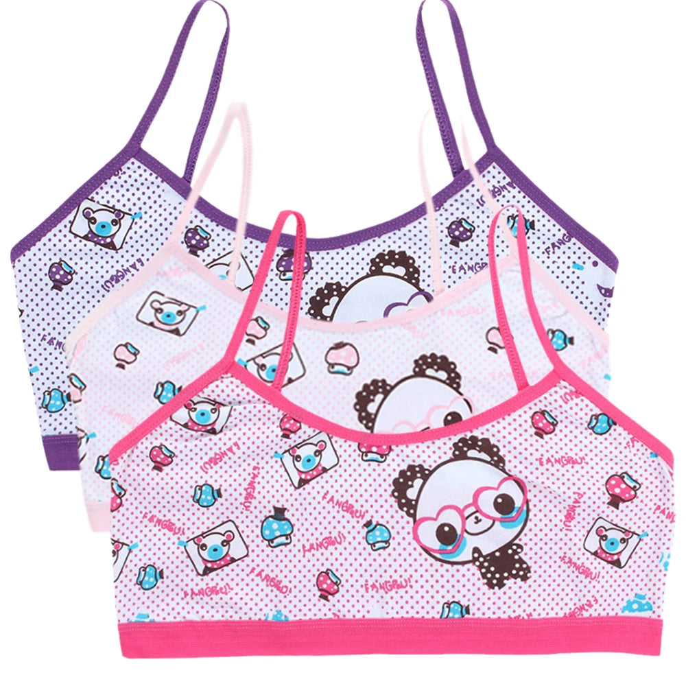 Teenage Girls Vest Bras Cartoon Panda/Flower Print Young Children Purbery Student Training Bras Maiden Kids Underwears Tube Tops