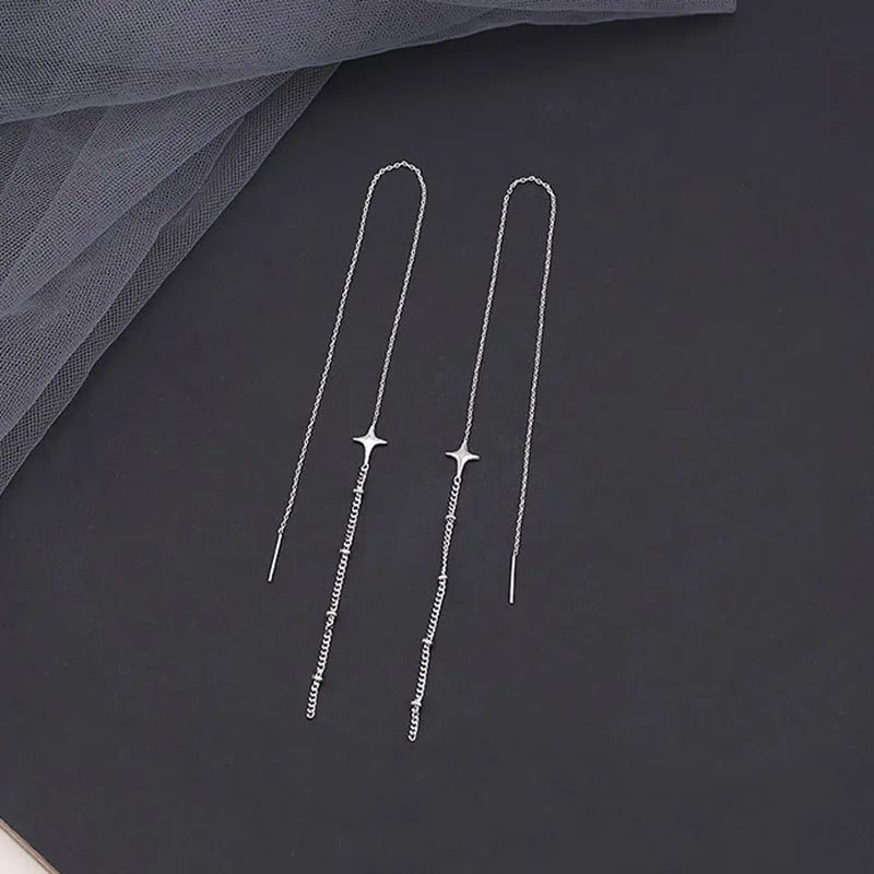Simple Geometric Square Drop Earring For Women Korean Fashion Gold-color Line Long Tassel Dangle Earrings Party Jewelry Gift