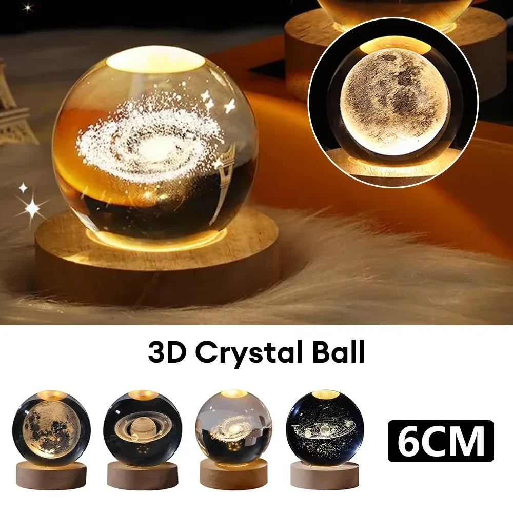 6cm 3D Crystal ball Crystal Planet Night Light Laser Engraved Solar System Globe Astronomy Birthday Gift Home Desktop Decoration
