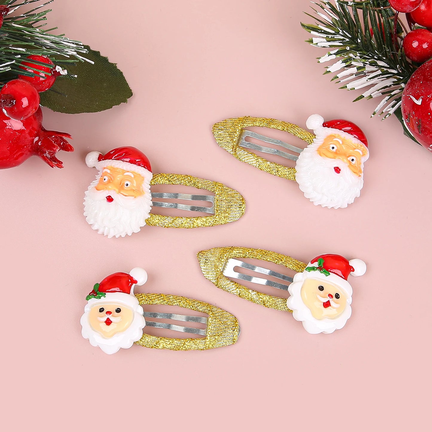 4Pcs Girls Christmas Hair Accessories Glitter BB Hairpin Cartoon Hair Clip Santa Claus Barrette Clips for Kids Hair Accessories