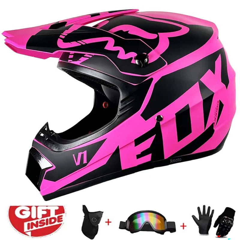 Kids MX Helmet Kit - DOT/ECE Certified Full-Face Helmet + Ventilated Off-Road Goggles + Riding Gloves