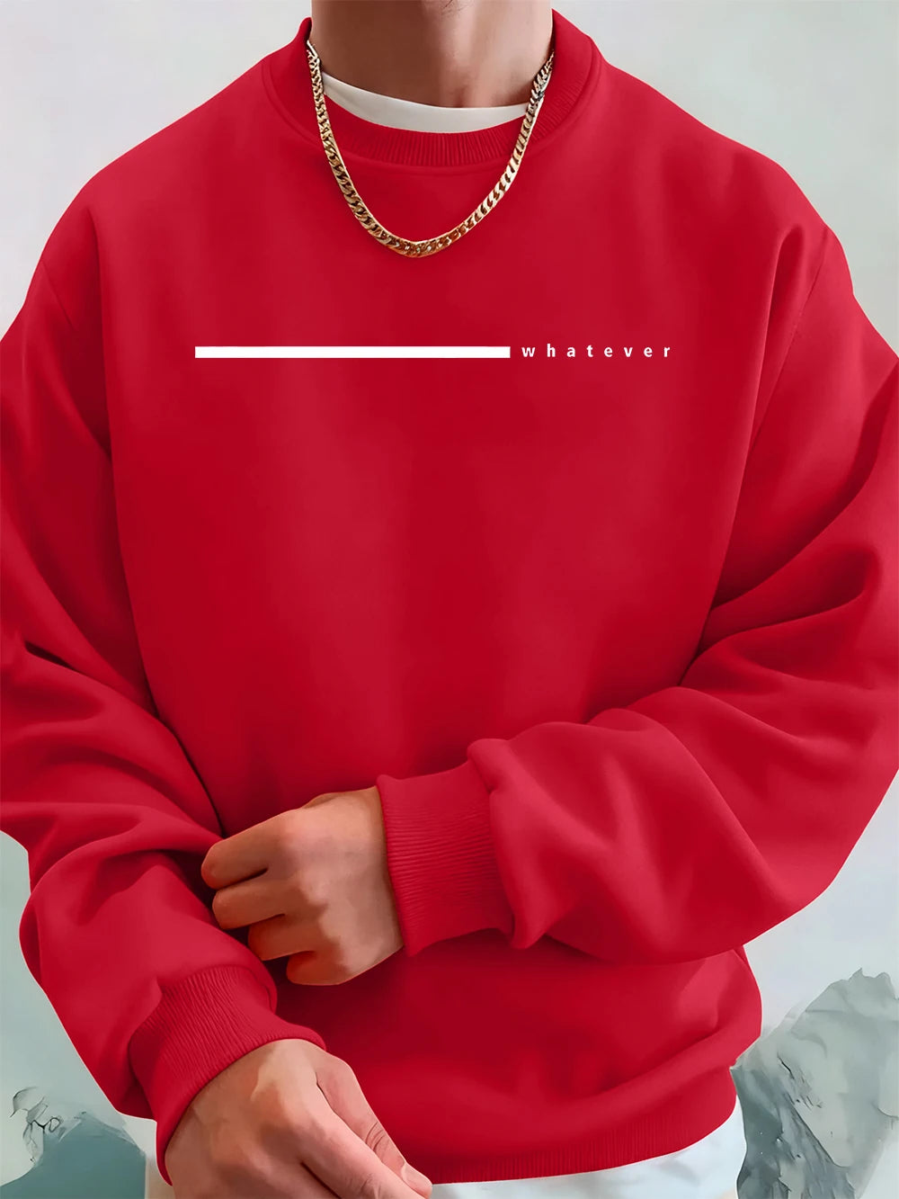 Simple Whatever Letter Printed Men'S Sweatshirt Winter Loose Hoodie Sports Crewneck Fleece Warm Sportswears Basics Men Clothes