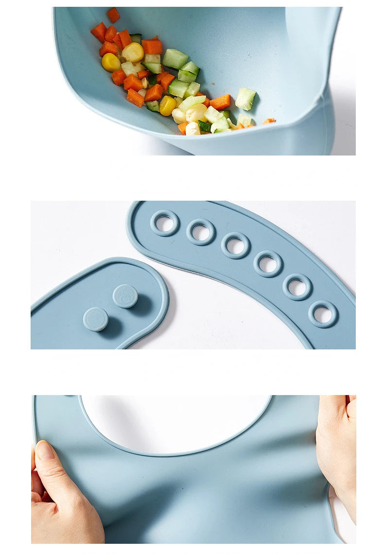 Baby Silicone Bibs Babies Waterproof Bib Solid Color 6-speed Adjustment Saliva Pocket Children's Burp Cloths Accessories Newborn