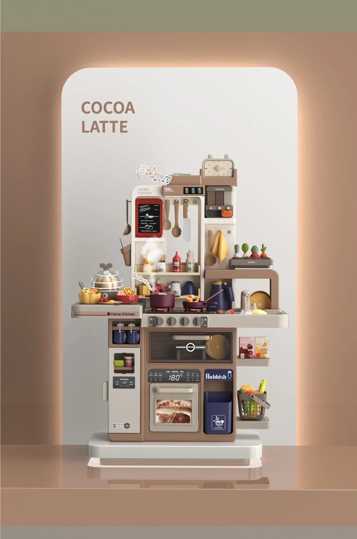 New 93cm Children's Simulated Spray Kitchen Tableware Set Sound Light Smoke Water Tableware Table Toy Christmas Gift Toy