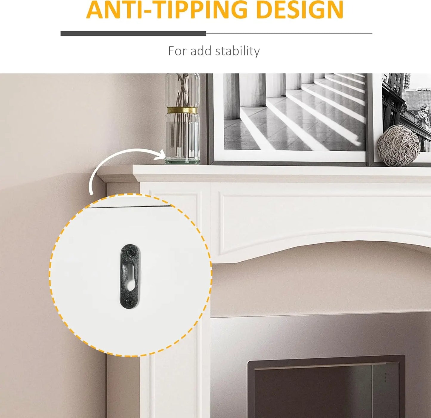 Modern Fireplace Mantel, Surround Mantels for Fireplace with Decorative Pattern Interior Width 29" White