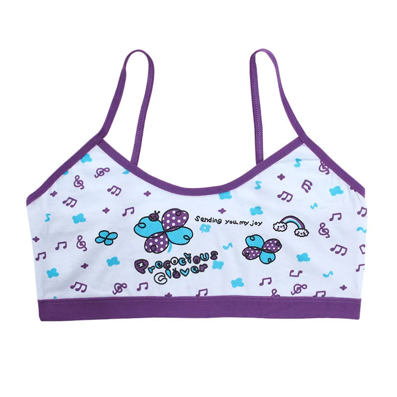 Teenage Girls Vest Bras Cartoon Panda/Flower Print Young Children Purbery Student Training Bras Maiden Kids Underwears Tube Tops