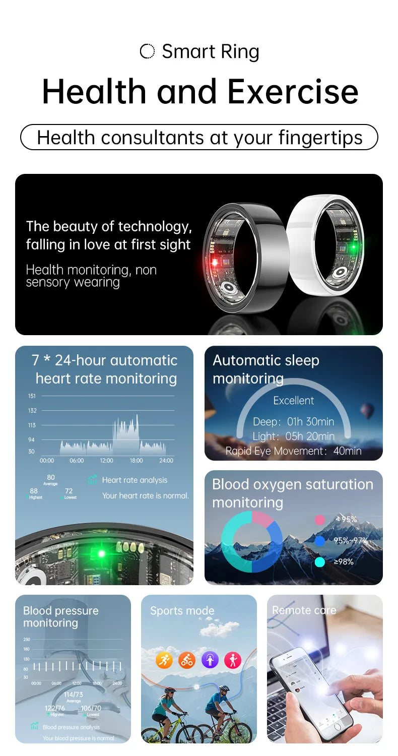 Smart Ring Bluetooth 5.1 Sleep Camera Remote Control Multiple Exercise Modes Wearable Fitness Ring