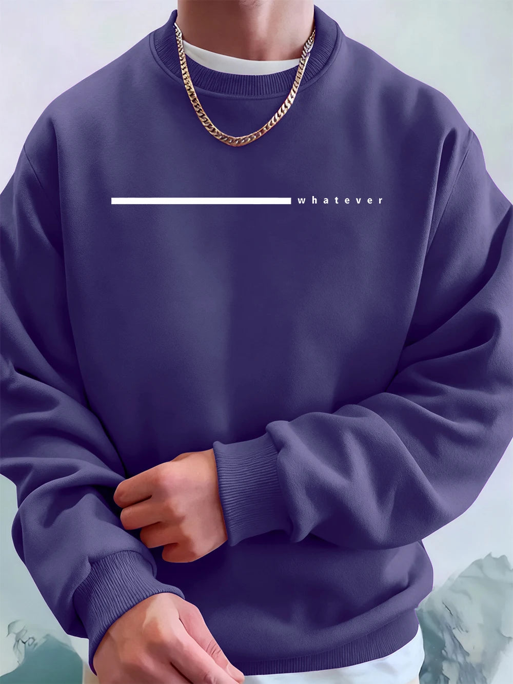 Simple Whatever Letter Printed Men'S Sweatshirt Winter Loose Hoodie Sports Crewneck Fleece Warm Sportswears Basics Men Clothes