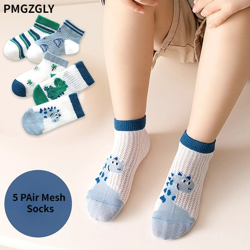 5Pairs/Lot Cute Kids Socks For Girls Boys Cotton Solid Princess Children Sock Casual Summer Mesh Thin Flower Cartoon Socks
